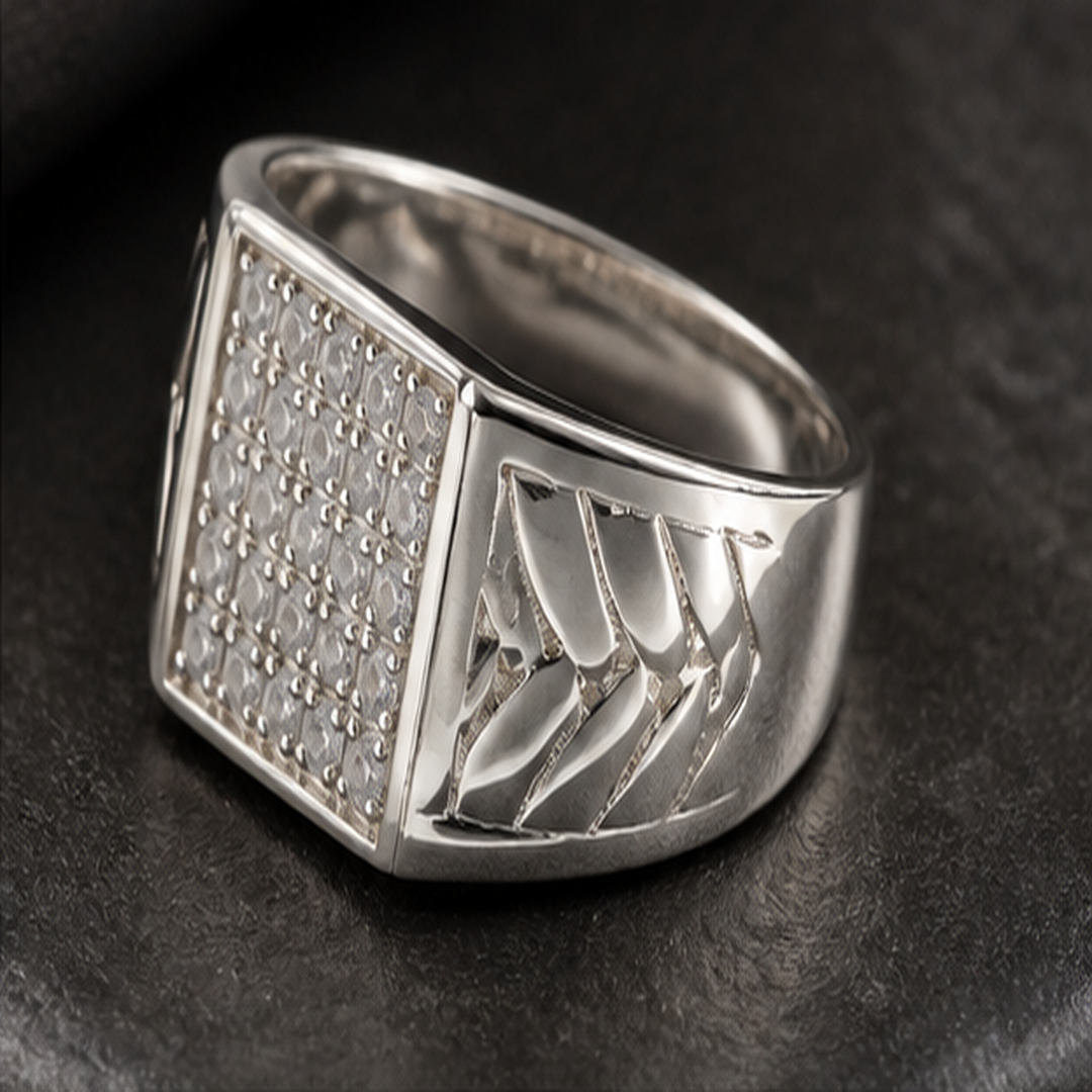 CZ Men's Ring - 925 Sterling Silver - angled product view - Tarashya Jewels