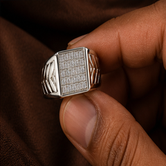 CZ Men's Ring - 925 Sterling Silver - hand-held scale view - Tarashya Jewels