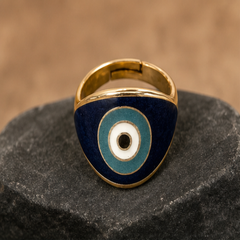 Enamel Evil Eye Adjustable Ring - Brass - primary product image - Tarashya Jewels