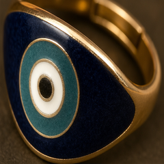 Enamel Evil Eye Adjustable Ring - Brass - close-up detail - Tarashya Jewels