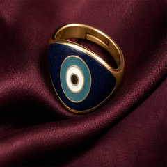 Enamel Evil Eye Adjustable Ring - Brass - flat lay - Tarashya Jewels