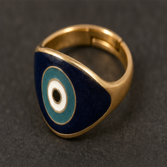 Enamel Evil Eye Adjustable Ring - Brass - angled product view - Tarashya Jewels