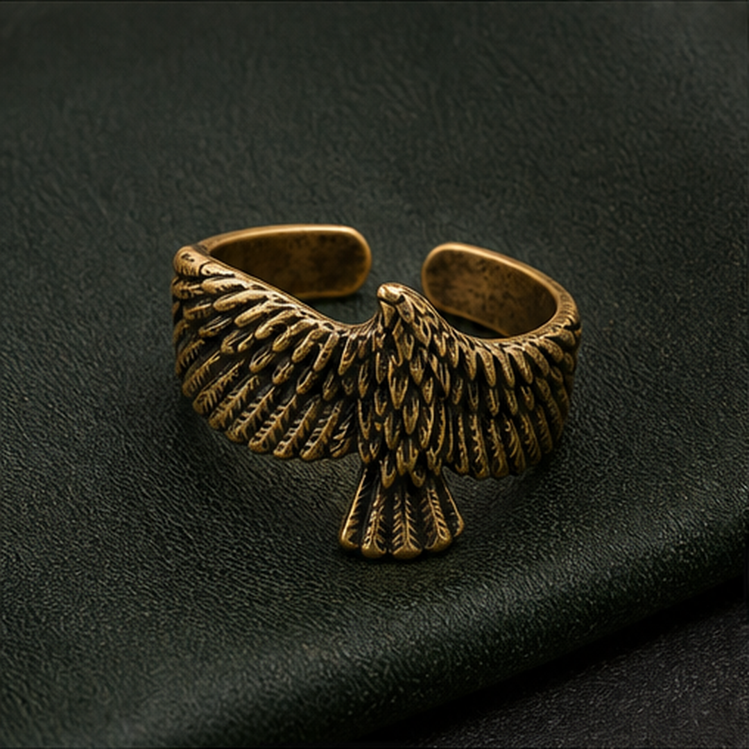 Adjustable Eagle Ring - Brass - flat lay - Tarashya Jewels