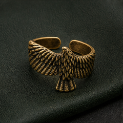 Adjustable Eagle Ring - Brass - flat lay - Tarashya Jewels