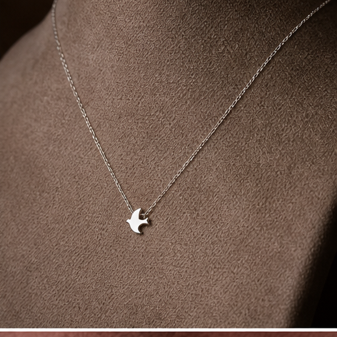 Dainty Bird Necklace - 925 Sterling Silver - angled product view - Tarashya Jewels