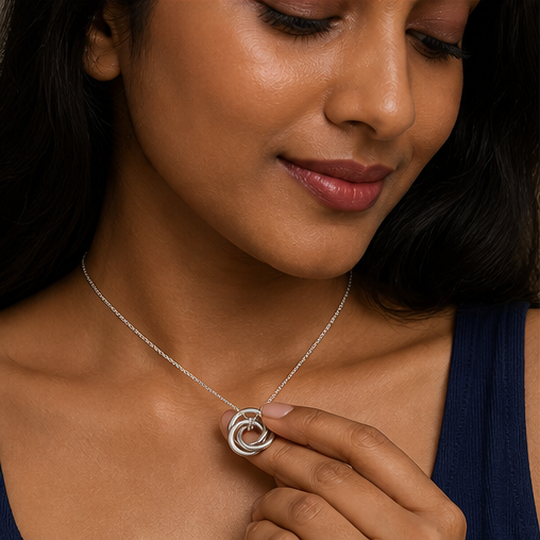 Custom Family Name Link Necklace - 925 Sterling Silver - on-model detail - Tarashya Jewels
