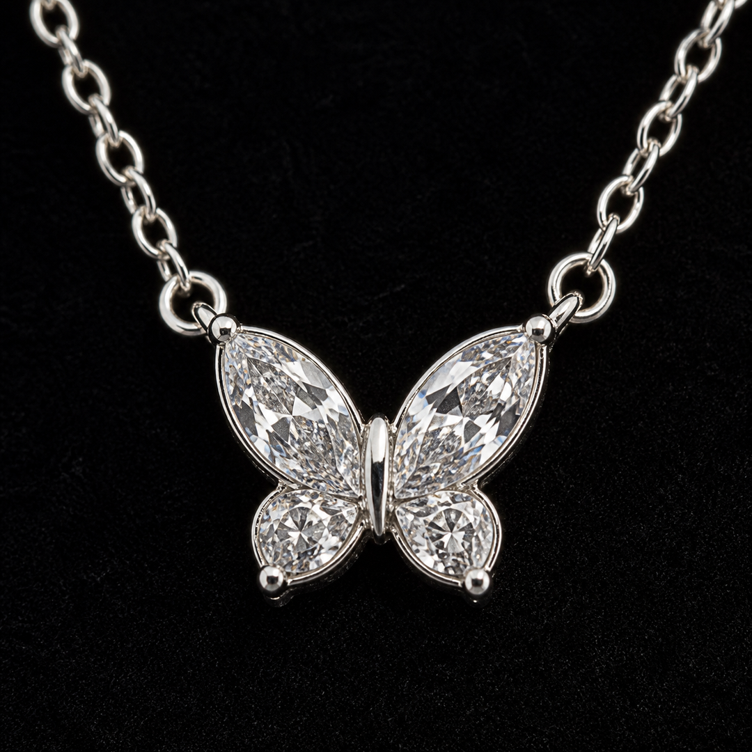 Butterfly Necklace - 925 Sterling Silver - close-up detail - Tarashya Jewels