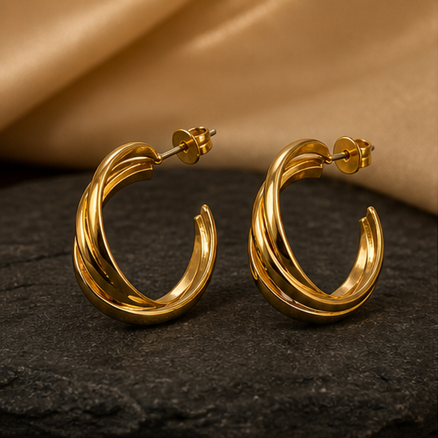 Textured Fashion Hoop Earrings - Brass - primary product image - Tarashya Jewels