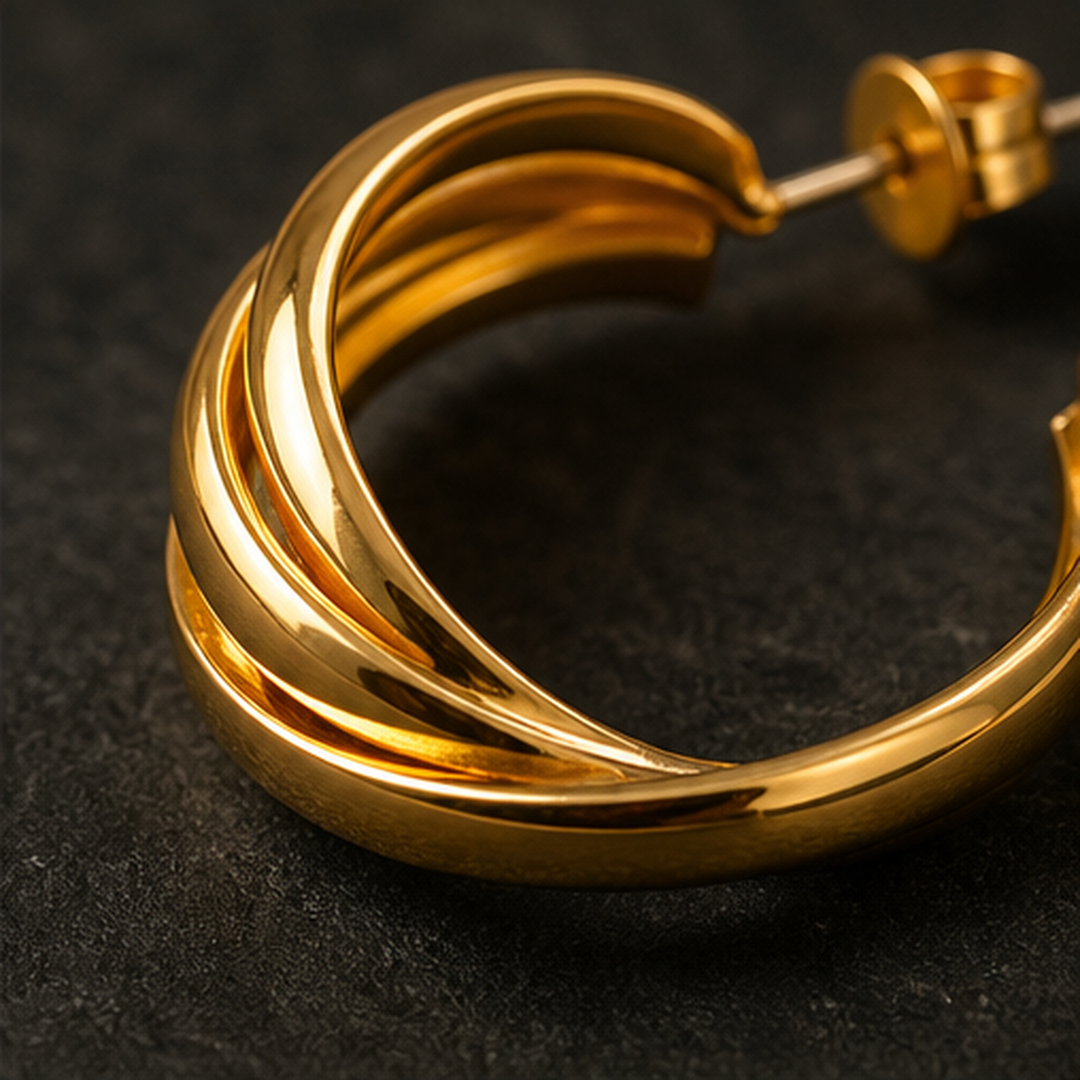 Textured Fashion Hoop Earrings - Brass - close-up detail - Tarashya Jewels