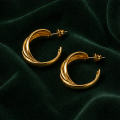 Textured Fashion Hoop Earrings - Brass - flat lay - Tarashya Jewels