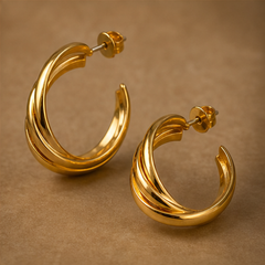 Textured Fashion Hoop Earrings - Brass - angled product view - Tarashya Jewels