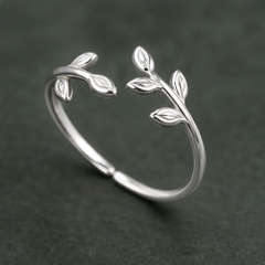 Adjustable Leaf Ring - 925 Sterling Silver - angled product view - Tarashya Jewels