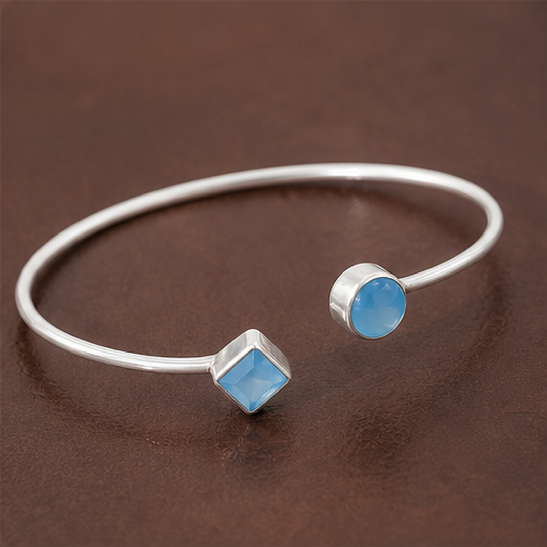 Adjustable Ball Cuff Bracelet - 925 Sterling Silver - angled product view - Tarashya Jewels