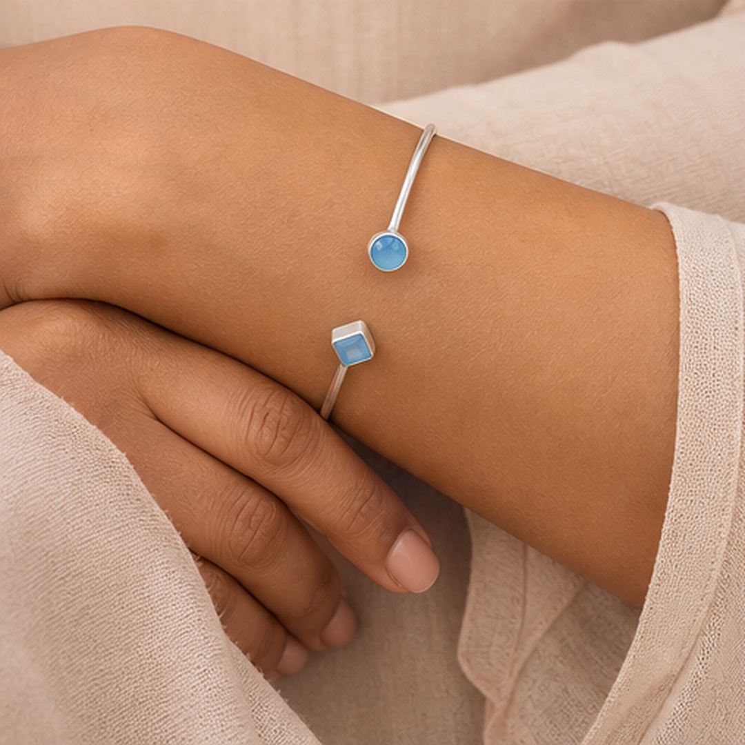 Adjustable Ball Cuff Bracelet - 925 Sterling Silver - on-model detail - Tarashya Jewels