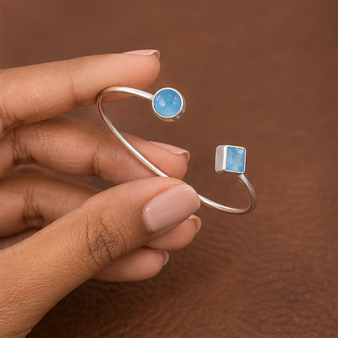 Adjustable Ball Cuff Bracelet - 925 Sterling Silver - hand-held scale view - Tarashya Jewels