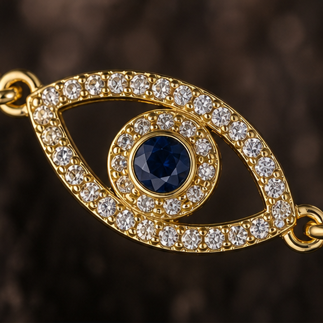 Evil Eye Bracelet - Brass - close-up detail - Tarashya Jewels