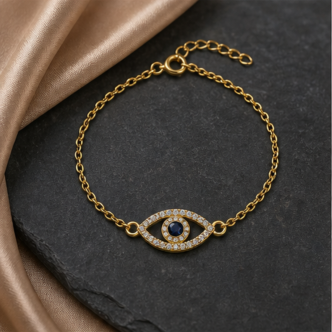 Evil Eye Bracelet - Brass - flat lay - Tarashya Jewels