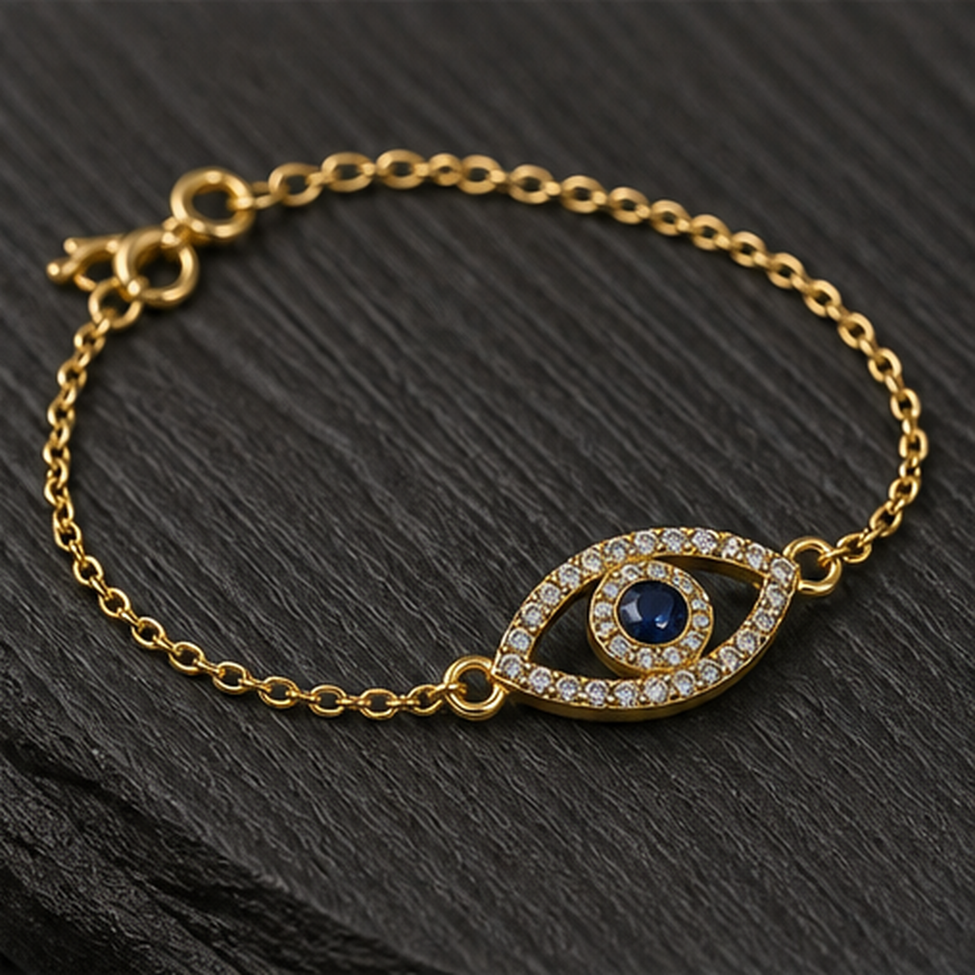 Evil Eye Bracelet - Brass - angled product view - Tarashya Jewels