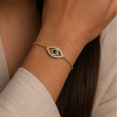 Evil Eye Bracelet - Brass - on-model detail - Tarashya Jewels
