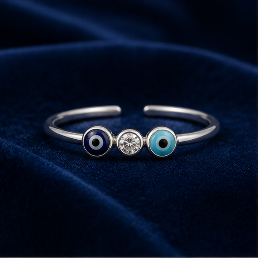 Dainty Enamel Evil Eye Ring - 925 Sterling Silver - primary product image - Tarashya Jewels