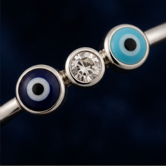Dainty Enamel Evil Eye Ring - 925 Sterling Silver - close-up detail - Tarashya Jewels
