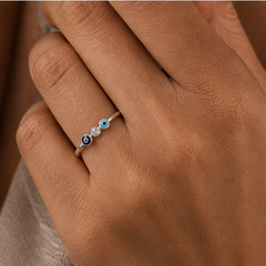 Dainty Enamel Evil Eye Ring - 925 Sterling Silver - on-model detail - Tarashya Jewels