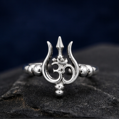 Om & Trident Adjustable Ring - 925 Sterling Silver - primary product image - Tarashya Jewels