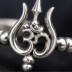 Om & Trident Adjustable Ring - 925 Sterling Silver - close-up detail - Tarashya Jewels