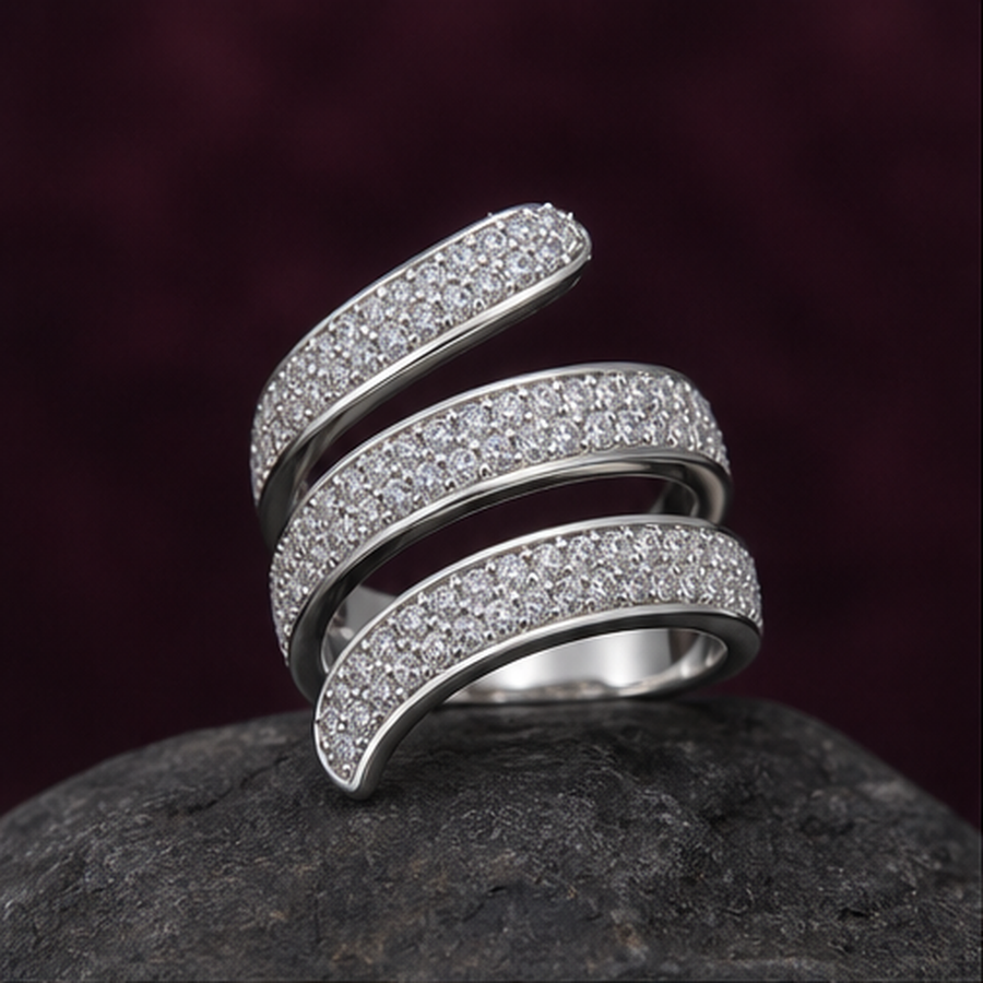 Spiral Pavé Ring - 925 Sterling Silver - primary product image - Tarashya Jewels