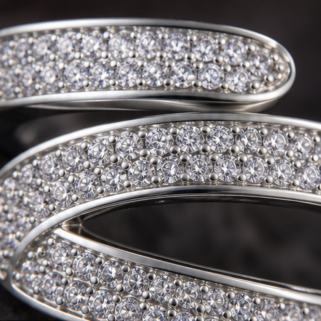 Spiral Pavé Ring - 925 Sterling Silver - close-up detail - Tarashya Jewels