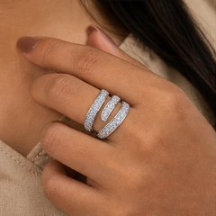 Spiral Pavé Ring - 925 Sterling Silver - on-model detail - Tarashya Jewels