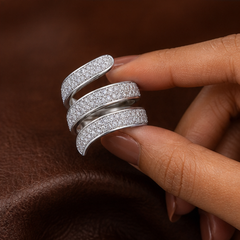Spiral Pavé Ring - 925 Sterling Silver - hand-held scale view - Tarashya Jewels