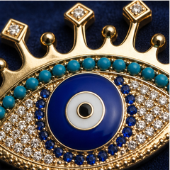 Evil Eye Pendant Necklace - Brass - close-up detail - Tarashya Jewels