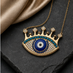 Evil Eye Pendant Necklace - Brass - flat lay - Tarashya Jewels