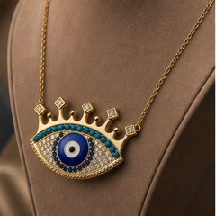 Evil Eye Pendant Necklace - Brass - angled product view - Tarashya Jewels