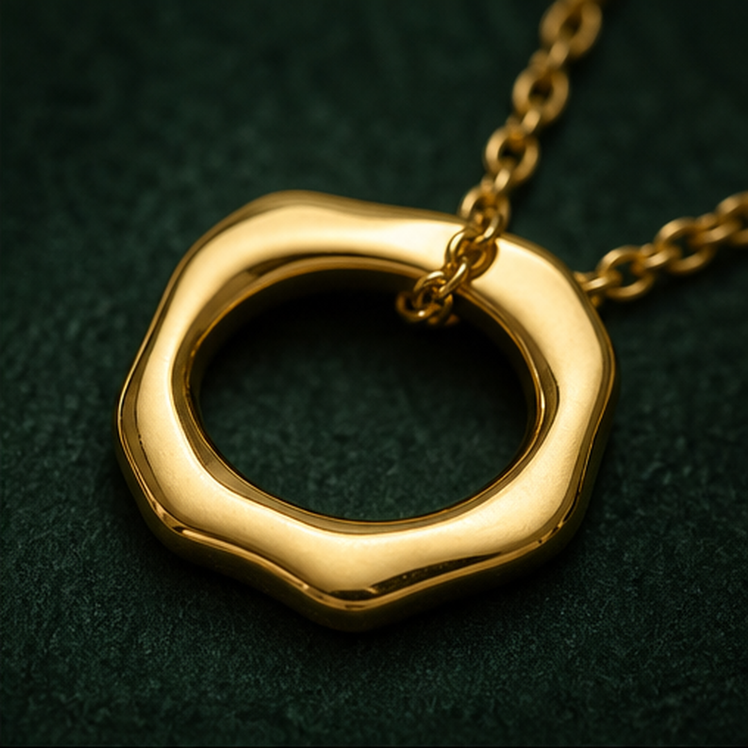 Eternity Pendant Necklace - Brass - close-up detail - Tarashya Jewels