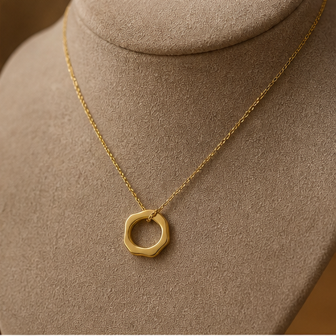 Eternity Pendant Necklace - Brass - angled product view - Tarashya Jewels