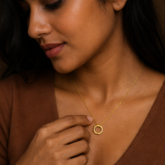 Eternity Pendant Necklace - Brass - on-model detail - Tarashya Jewels