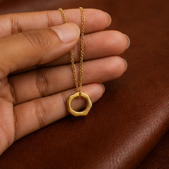 Eternity Pendant Necklace - Brass - hand-held scale view - Tarashya Jewels