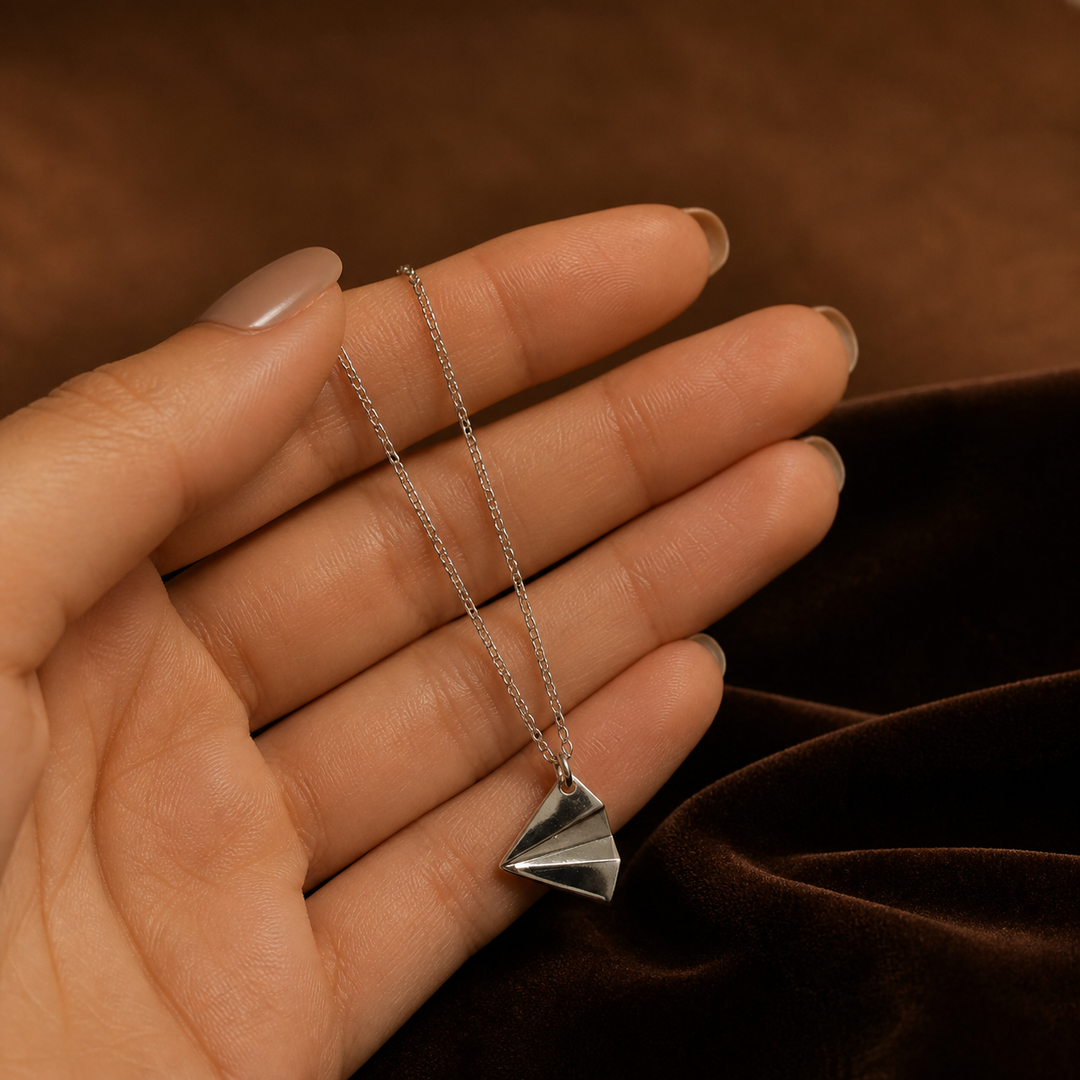 Aeroplane Necklace - 925 Sterling Silver - on-model detail - Tarashya Jewels