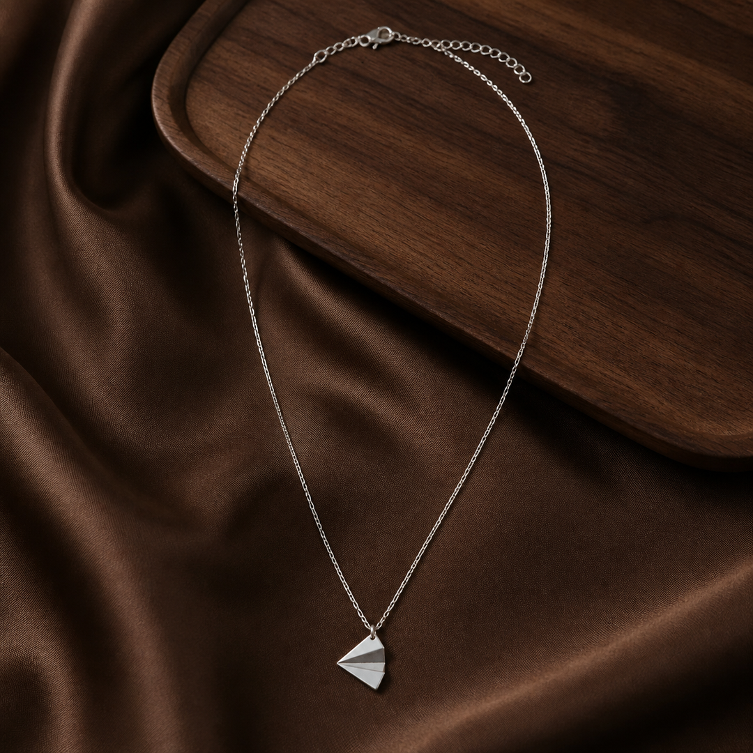 Aeroplane Necklace - 925 Sterling Silver - hand-held scale view - Tarashya Jewels