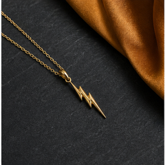 Lightning Bolt Necklace - Brass - flat lay - Tarashya Jewels