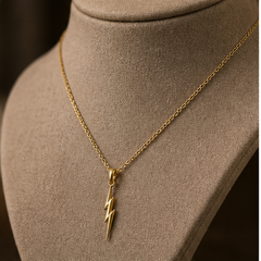 Lightning Bolt Necklace - Brass - angled product view - Tarashya Jewels