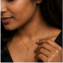 Lightning Bolt Necklace - Brass - on-model detail - Tarashya Jewels