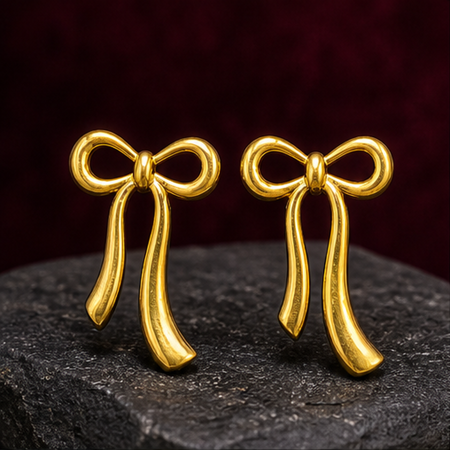 Ribbon Bow Earrings - Brass - primary product image - Tarashya Jewels