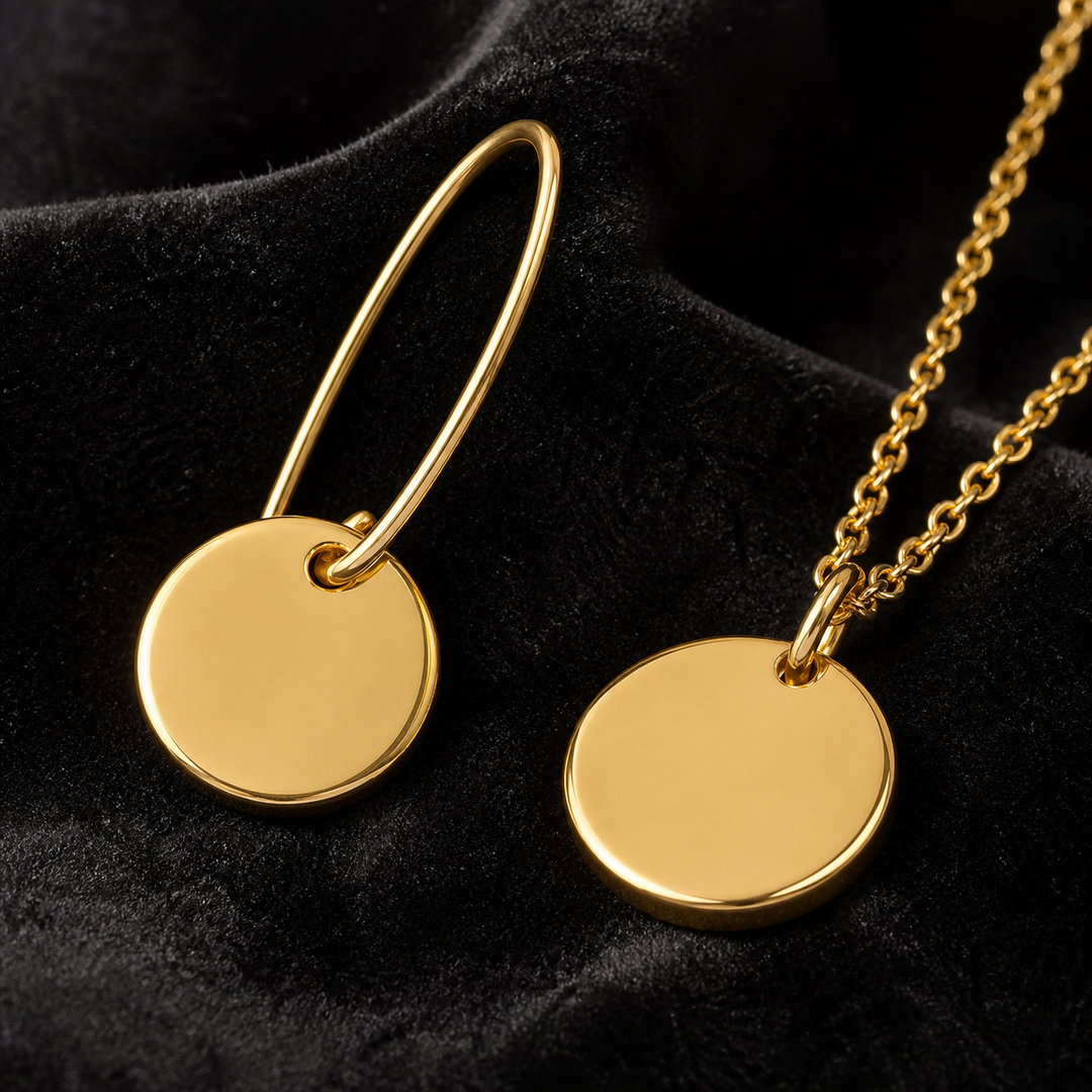 Button Necklace & Earring Set - 925 Sterling Silver - close-up detail - Tarashya Jewels