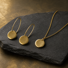 Button Necklace & Earring Set - 925 Sterling Silver - angled product view - Tarashya Jewels