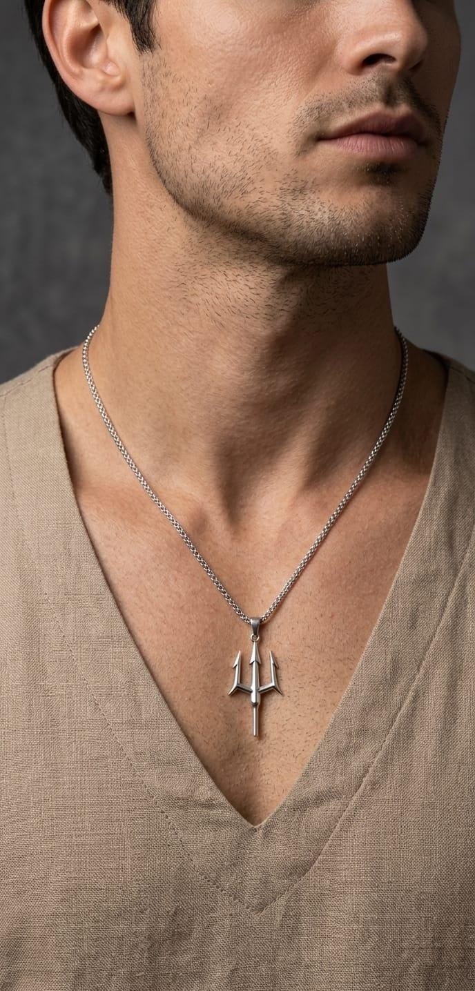 Trident Pendant Necklace - 925 Sterling Silver