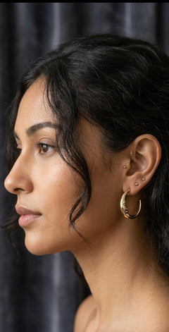 Moon Face Hoop Earrings - Brass