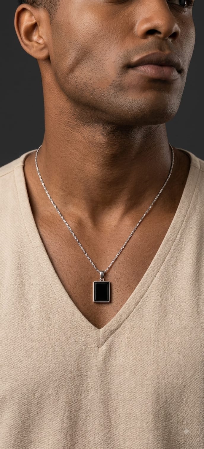 Black Pendant Necklace - Brass